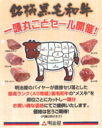 画像：お肉の部位の名前が書かれた、セールのチラシ・ポスター